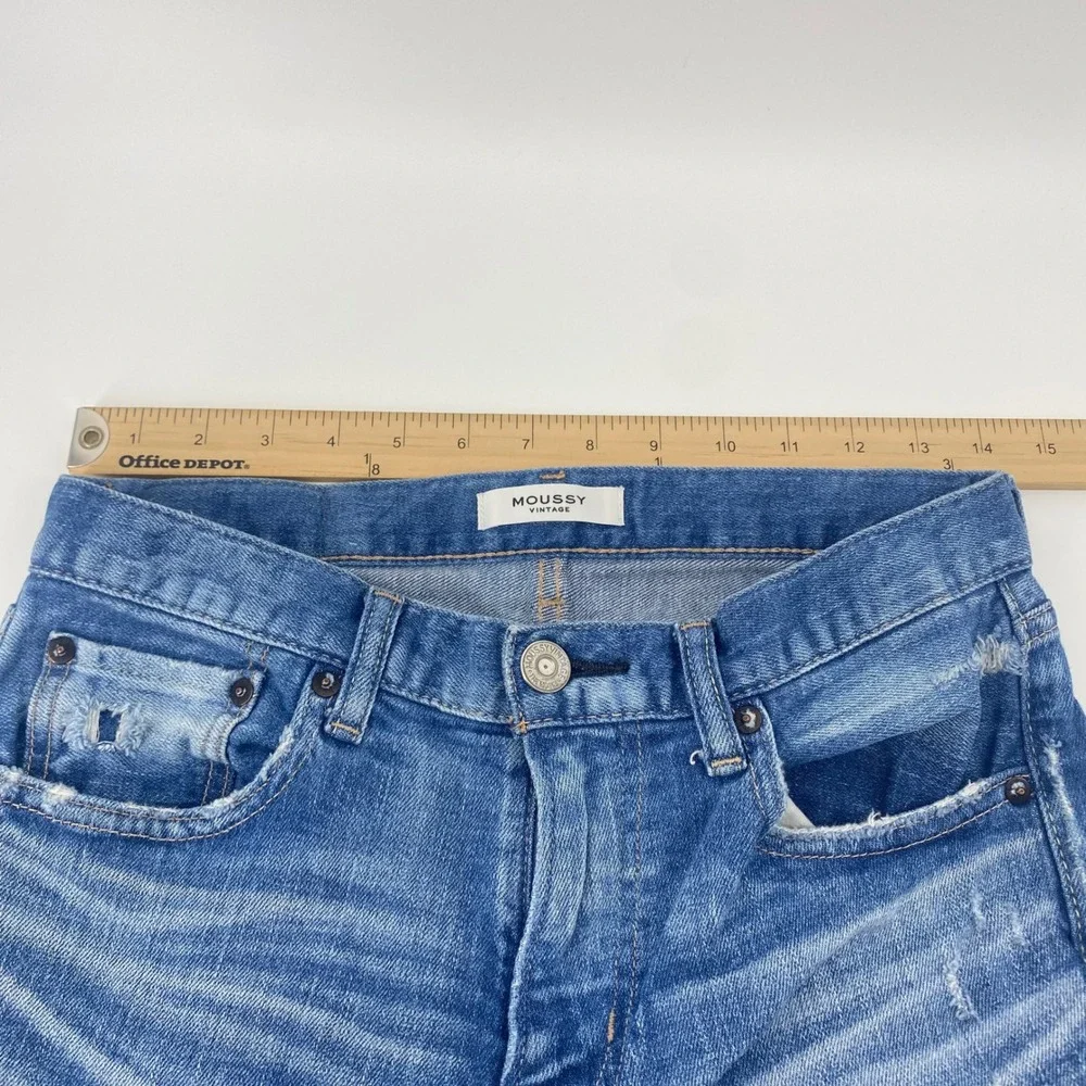 Moussy Vintage Jeans Womens‎ 27 Blue Distressed Raw Hem Tapered Made in Japan